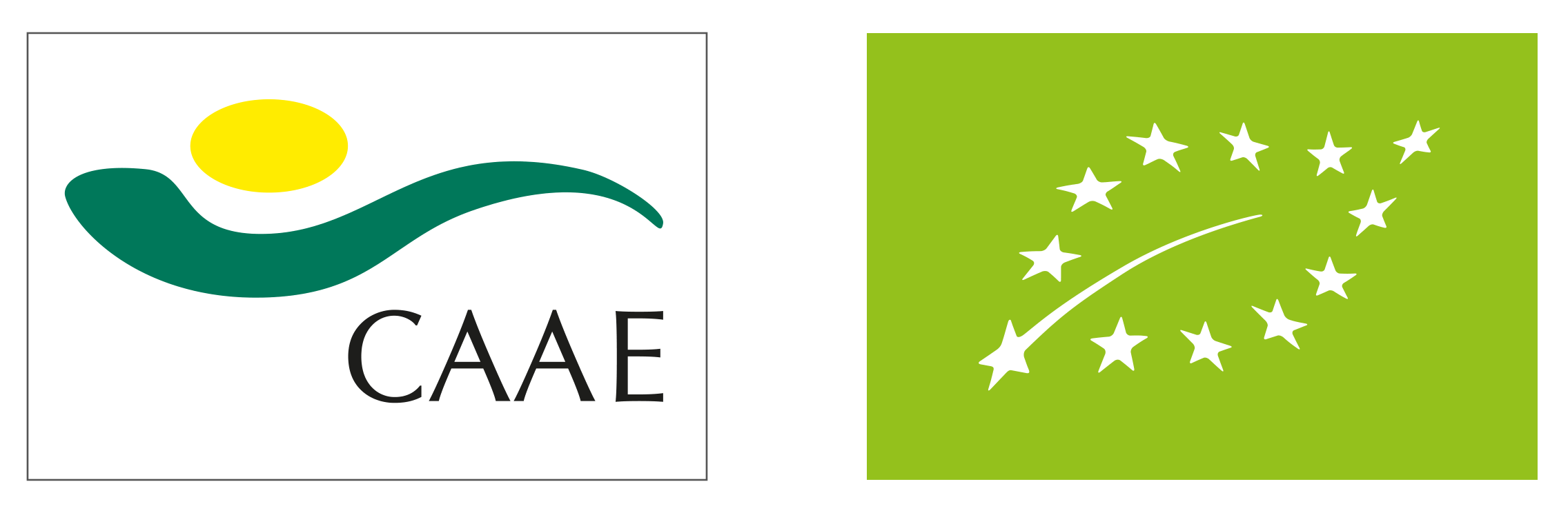 Logotipos originales de CAAE y de producción ecológica de la Unión Europea